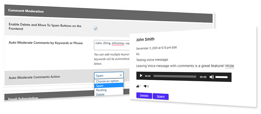 Comment  Tools with Voice message, Auto Moderation, Spam Protection, Attachment, Mailing List Opt-in - 7